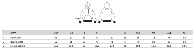 Maattabel volwassenen hoodie 2.0